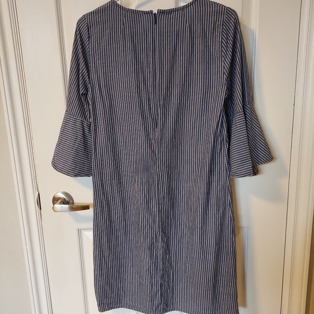 J.Crew Relaxed Fit Size 2 Blue White Striped Bell Sleeve Cotton Tunic Dress - Picture 4 of 11